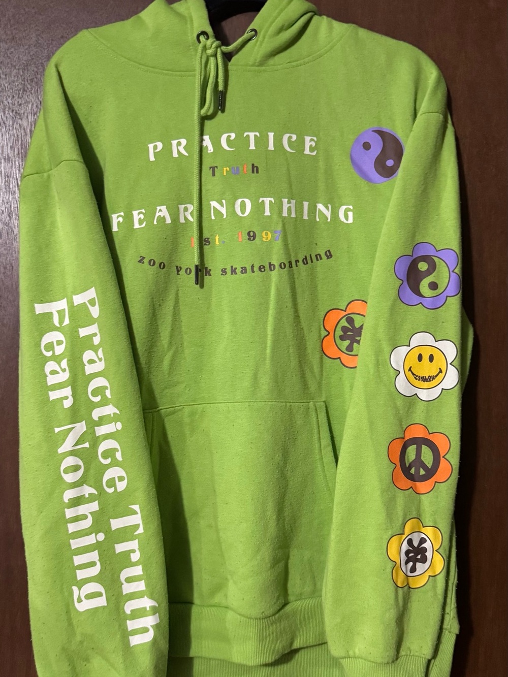 Zoo York Bright Lime Green Hoodie with Flower & Peace Graphics